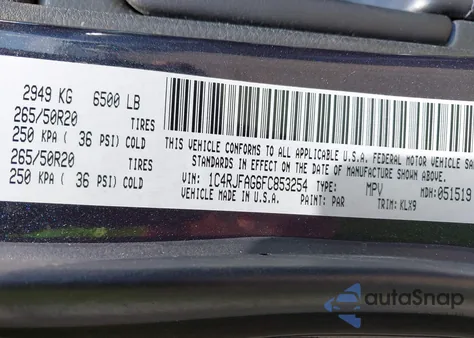 2015 Jeep Grand Cherokee Altitude z USA, uszkodzony, nr VIN 1C4RJFAG6FC853254